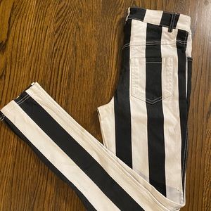 Black & White Vertical Striped Skinny Jeans
